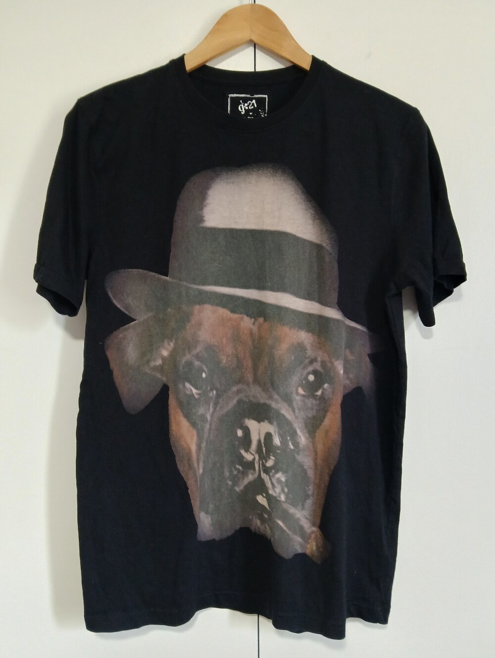 G21 Mens M Black Boxer Dog Cigar Fedora Gangster Graphic T-Shirt NEW